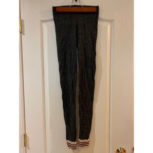 Grey Knit Leggings with Striped Detailing
